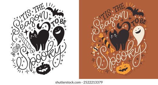 Imagen de Vector 100% dibujado a mano. Feliz Halloween. Linda cita de letras de doodle dibujadas a mano. Letras para el diseño de la camiseta, impresión de la taza, impresión del bolso, moda de la ropa. 