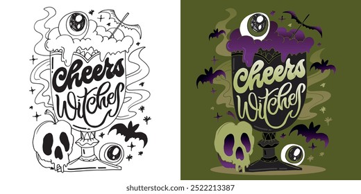 Imagen de Vector 100% dibujado a mano. Feliz Halloween. Linda cita de letras de doodle dibujadas a mano. Letras para el diseño de la camiseta, impresión de la taza, impresión del bolso, moda de la ropa. 