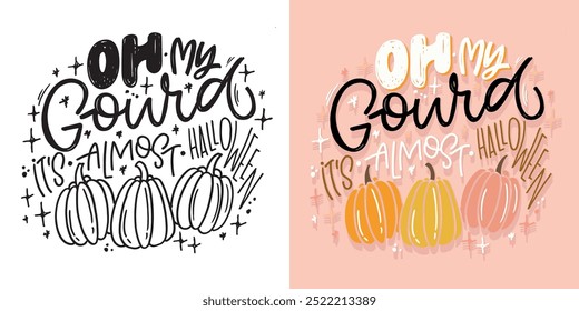 Imagen de Vector 100% dibujado a mano. Feliz Halloween. Linda cita de letras de doodle dibujadas a mano. Letras para el diseño de la camiseta, impresión de la taza, impresión del bolso, moda de la ropa. 