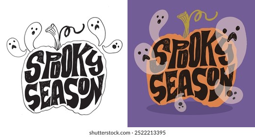 Imagen de Vector 100% dibujado a mano. Feliz Halloween. Linda cita de letras de doodle dibujadas a mano. Letras para el diseño de la camiseta, impresión de la taza, impresión del bolso, moda de la ropa. 