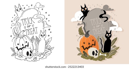 Imagen de Vector 100% dibujado a mano. Feliz Halloween. Linda cita de letras de doodle dibujadas a mano. Letras para el diseño de la camiseta, impresión de la taza, impresión del bolso, moda de la ropa. 