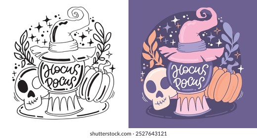 Imagen de Vector 100% dibujado a mano. Feliz Halloween. Linda cita de letras de doodle dibujadas a mano. Letras para el diseño de la camiseta, impresión de la taza, impresión del bolso, moda de la ropa. 