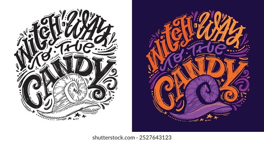 Imagen de Vector 100% dibujado a mano. Feliz Halloween. Linda cita de letras de doodle dibujadas a mano. Letras para el diseño de la camiseta, impresión de la taza, impresión del bolso, moda de la ropa. 