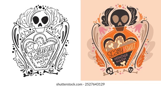 Imagen de Vector 100% dibujado a mano. Feliz Halloween. Linda cita de letras de doodle dibujadas a mano. Letras para el diseño de la camiseta, impresión de la taza, impresión del bolso, moda de la ropa. 