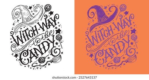 Imagen de Vector 100% dibujado a mano. Feliz Halloween. Linda cita de letras de doodle dibujadas a mano. Letras para el diseño de la camiseta, impresión de la taza, impresión del bolso, moda de la ropa. 