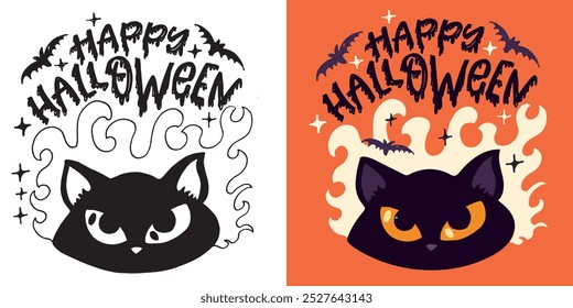 Imagen de Vector 100% dibujado a mano. Feliz Halloween. Linda cita de letras de doodle dibujadas a mano. Letras para el diseño de la camiseta, impresión de la taza, impresión del bolso, moda de la ropa. 