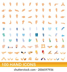 100 hand icons set. Cartoon illustration of 100 hand icons vector set isolated on white background