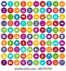 100 hand icons set in different colors circle isolated vector illustration