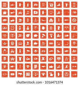 100 hand icons set in grunge style orange color isolated on white background vector illustration