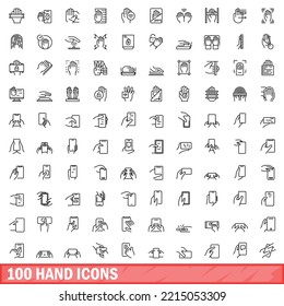 100 hand icons set. Outline illustration of 100 hand icons vector set isolated on white background