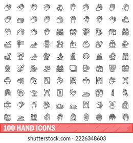 100 hand icons set. Outline illustration of 100 hand icons vector set isolated on white background