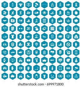 100 hand icons set in sapphirine hexagon isolated vector illustration