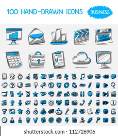 100 hand-drawn icons. Business