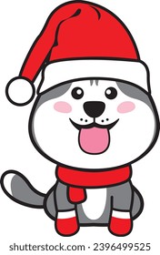 100% Hand-drawn vector of a Christmas Dog in Santa's hat. Perfect for presentations, graphics, video editing, and more. Add festive charm to your content! 🐾🎅