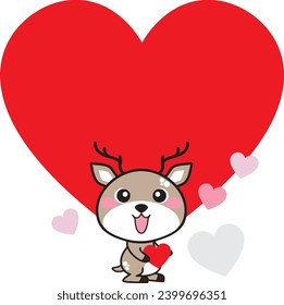 100% Hand-drawn vector: Lovely Deer holding Mini Heart. Perfect for presentations, graphics, video editing. Add holiday charm to your creations!