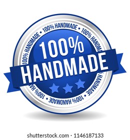 100% Handmade Button - Online Badge Marketing Banner with Ribbon.