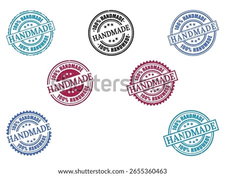 100% Handmade Rubber Stamp Collection, Product Seal Vector Set