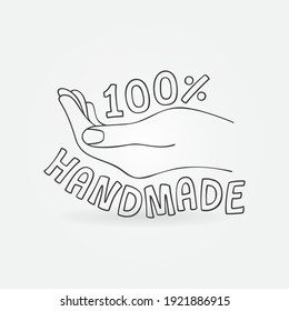 100% Icono o etiqueta de vector hecho a mano. 100 por ciento de símbolo Hand Made mínima