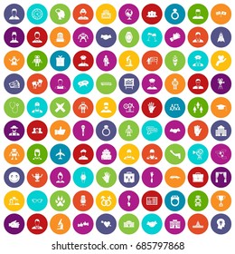 100 handshake icons set in different colors circle isolated vector illustration