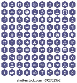 100 handshake icons set in purple hexagon isolated vector illustration