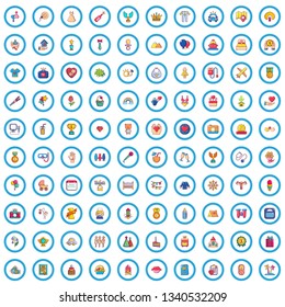 100 happiness icons set. Cartoon illustration of 100 happiness vector icons isolated on white background