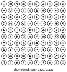 100 happy childhood icons set in simple style for any design vector illustration