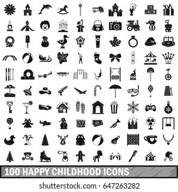 100 happy childhood icons set in simple style for any design vector illustration