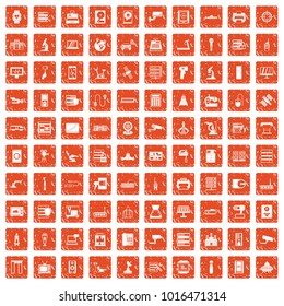 100 hardware icons set in grunge style orange color isolated on white background vector illustration