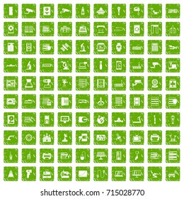 100 hardware icons set in grunge style green color isolated on white background vector illustration