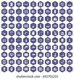 100 hardware icons set in purple hexagon isolated vector illustration