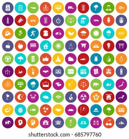 100 harmony icons set in different colors circle isolated vector illustration