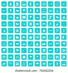 100 harmony icons set in grunge style blue color isolated on white background vector illustration