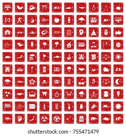 100 harmony icons set in grunge style red color isolated on white background vector illustration