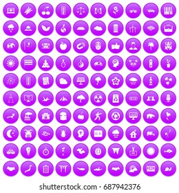 100 harmony icons set in purple circle isolated vector illustration