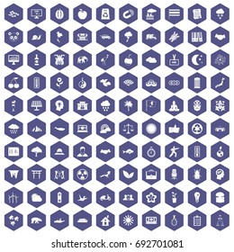 100 harmony icons set in purple hexagon isolated vector illustration