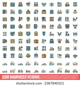 100 harvest icons set. Color line set of harvest vector icons thin line color flat on white