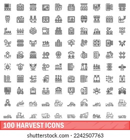 100 harvest icons set. Outline illustration of 100 harvest icons vector set isolated on white background