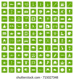 100 hat icons set in grunge style green color isolated on white background vector illustration