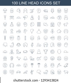 100 head icons. Trendy head icons white background. Included line icons such as cow, devil emot, emot with zipper mouth, curly hair, helmet, businessman. head icon for web and mobile.