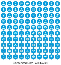 100 headhunter icons set in blue hexagon isolated vector illustration
