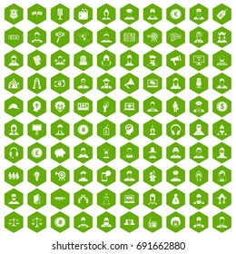 100 headhunter icons set in green hexagon isolated vector illustration