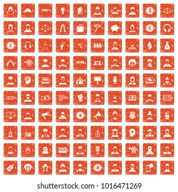 100 headhunter icons set in grunge style orange color isolated on white background vector illustration