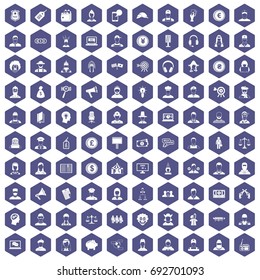 100 headhunter icons set in purple hexagon isolated vector illustration
