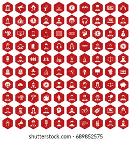 100 headhunter icons set in red hexagon isolated vector illustration