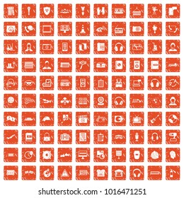 100 headphones icons set in grunge style orange color isolated on white background vector illustration
