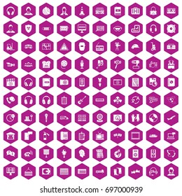 100 headphones icons set in violet hexagon isolated vector illustration