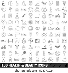 100 health and beauty icons set in outline style for any design vector illustration