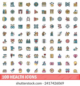 100 health icons set. Color line set of health vector icons thin line color flat on white