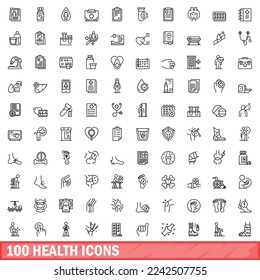 100 health icons set. Outline illustration of 100 health icons vector set isolated on white background