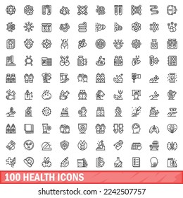 100 health icons set. Outline illustration of 100 health icons vector set isolated on white background